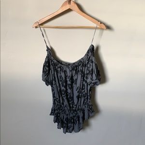 FREE PEOPLE🍃 Off Shoulder Blouse Floral Grey Boho
